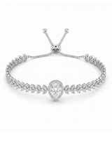 Silver bracelet with a central diamond on a white background