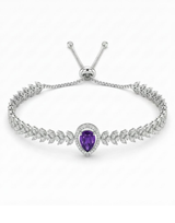 Silver bracelet with a purple gemstone on a white background