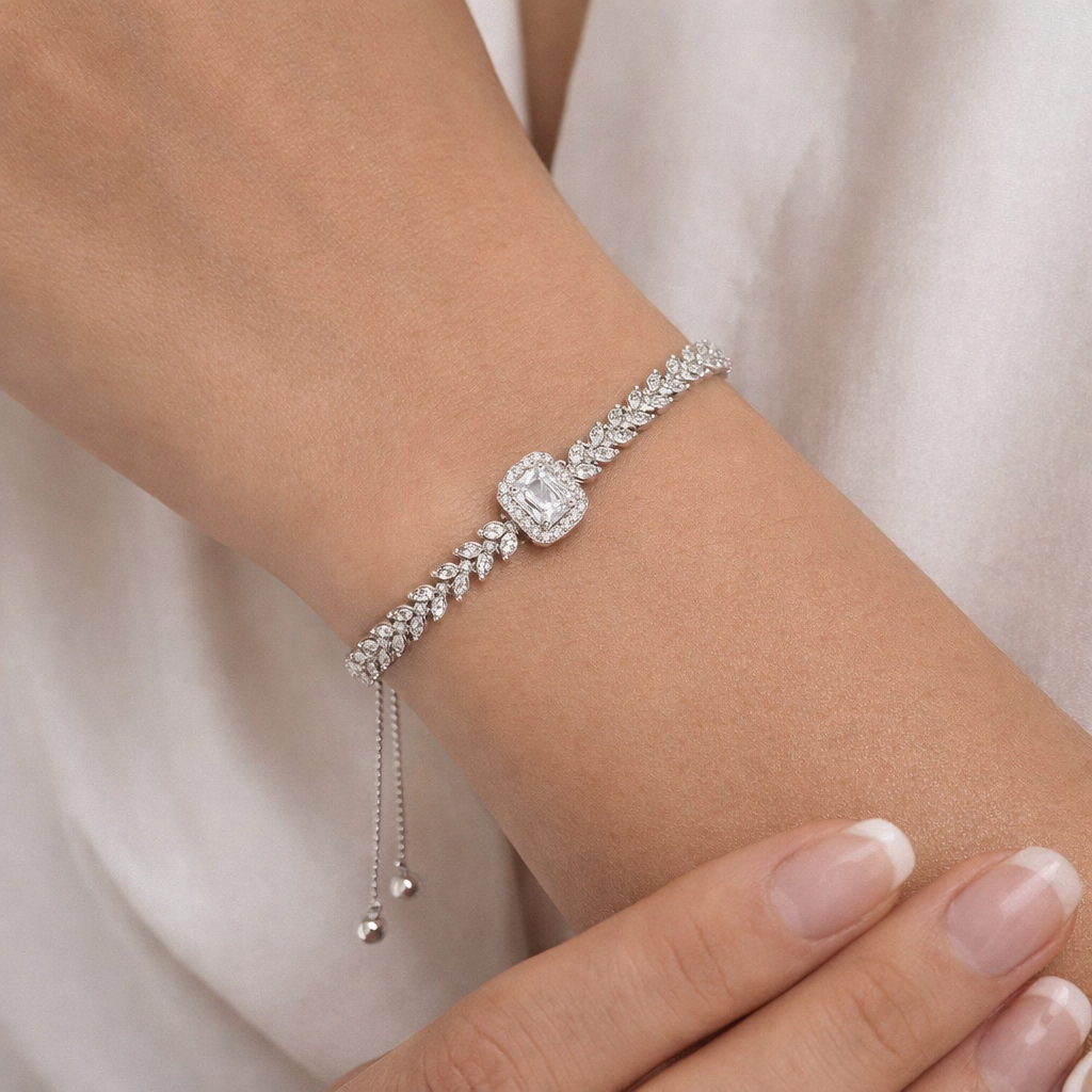 Celeste Emerald-Cut Halo Adjustable Bracelet